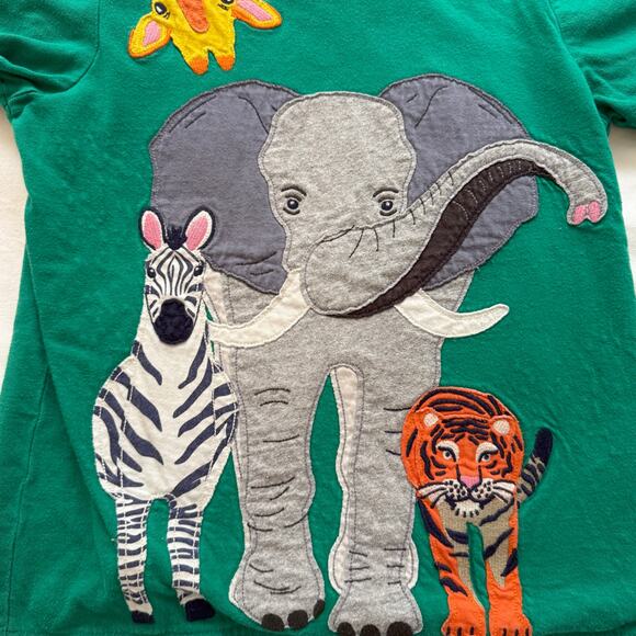 Mini Boden Green Zoo Applique Front Back T-Shirt Boys Size 7-8Y - Picture 1 of 4